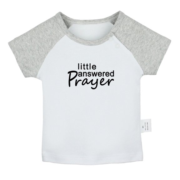 Little Answered Praye Funny T shirt For Baby, Newborn Babies T-shirts, Infant Tops, 0-24M Kids Graphic Tees Clothing (Short Gray Raglan T-shirt, 6-12 Months)