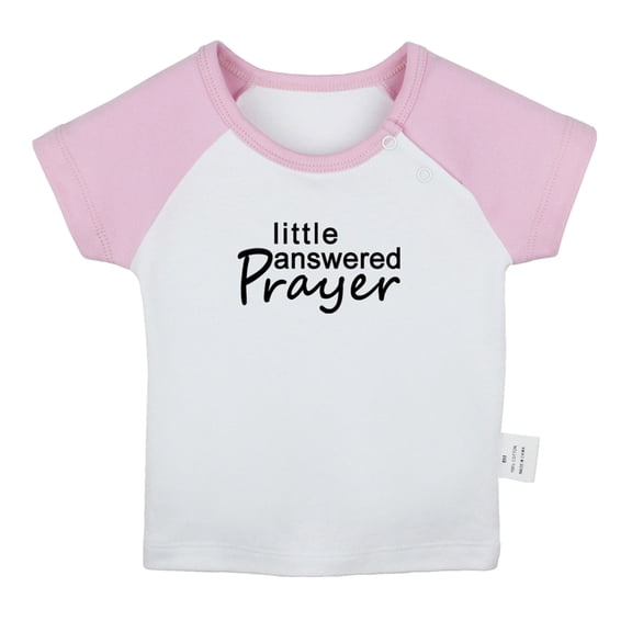 Little Answered Praye Funny T shirt For Baby, Newborn Babies T-shirts, Infant Tops, 0-24M Kids Graphic Tees Clothing (Short Pink Raglan T-shirt, 0-6 Months)
