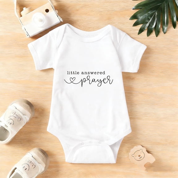 “Little Answered Prayer” Baby Announcement Bodysuit | Blessed Newborn Romper 0-24M | Gender Neutral Reveal Outfit, Cherished Religious Baby Gift,White