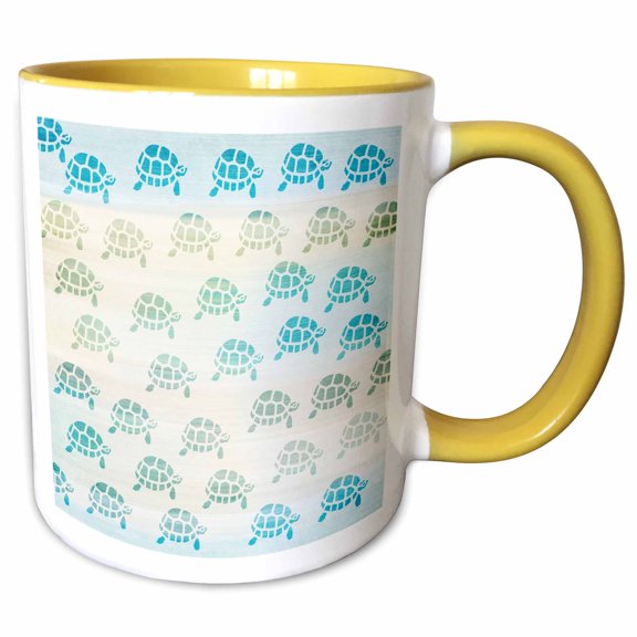 3drose, Little Aqua Turtles Animal Art, 11oz Two-tone Yellow Mug