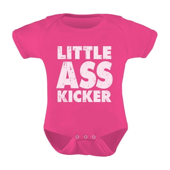 Little Ass Kicker Comical Infant Gift Idea Unisex Baby Bodysuit 6M Wow pink