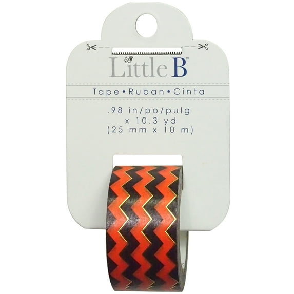 Little B Decorative Foil Tape 25mmX10m-Orange & Black Chevron