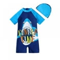thumbnail image 1 of Little Baby Boys One Piece Swimsuit for Toddler Cartoon Short Sleeve Sun Protection Zip Bathing Suit with Hat, 1 of 6