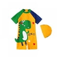 thumbnail image 1 of Little Baby Boys One Piece Swimsuit for Toddler Cartoon Short Sleeve Sun Protection Zip Bathing Suit with Hat, 1 of 6