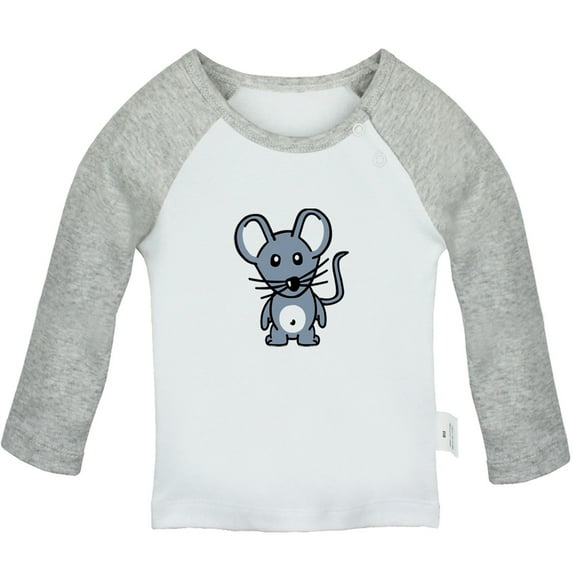 Little Baby Cute T shirt For Baby, Newborn Babies Animal Mouse T-shirts, Infant Tops, 0-24M Kids Graphic Tees Clothing (Long Gray Raglan T-shirt, 6-12 Months)