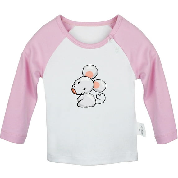 Little Baby Cute T shirt For Baby, Newborn Babies Animal Mouse T-shirts, Infant Tops, 0-24M Kids Graphic Tees Clothing (Long Pink Raglan T-shirt, 12-18 Months)
