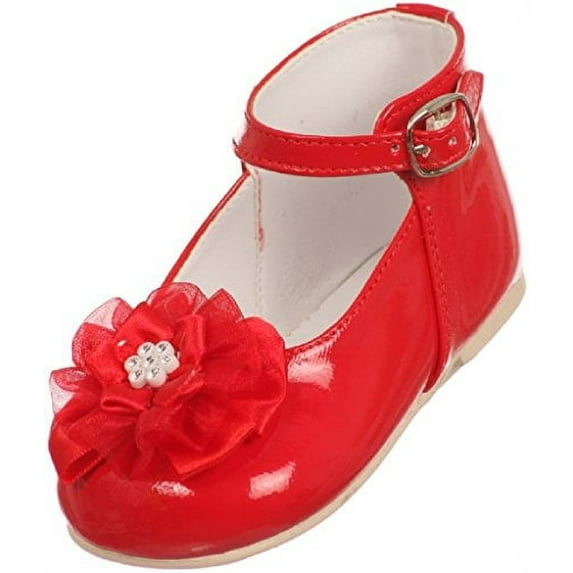Little Baby Girl Infant Toddler Patent Bow Ankle Strap High Top Dress Shoes Red 4 Infant (T77R23K)