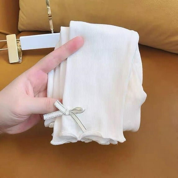 Little Baby Girls Knit Footless Tights with Ruffle Cute Cartoon Pattern Ankle Length Leggings for Kids 80cm white