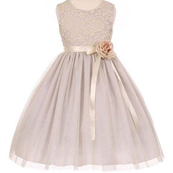 Little Baby Girls Lace Taffeta Jeweled Belt Sash Flowers Girls Dresses Silver S