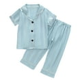 thumbnail image 1 of Little Baby Girls Pajamas Set Lapel Collar Satin Silk Short Sleeve Top and Pants Set Button Down Classic Loungewear Shorts,Green,4-5 Years, 1 of 5