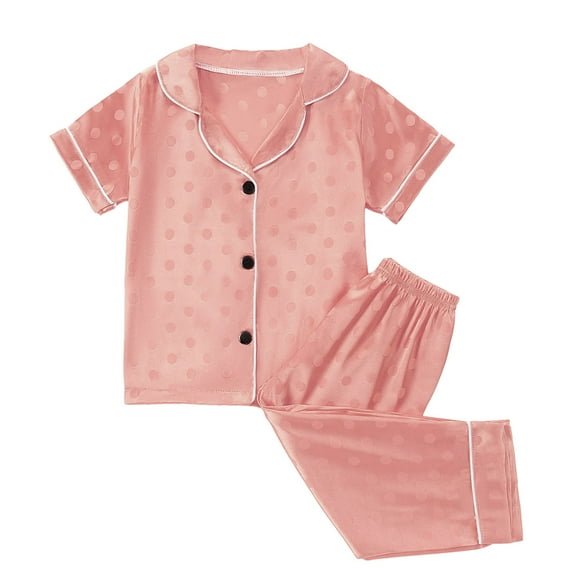Little Baby Girls Pajamas Set Lapel Collar Satin Silk Short Sleeve Top and Pants Set Button Down Classic Loungewear Shorts,Orange,2-3 Years