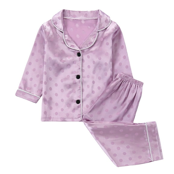 Little Baby Girls Pajamas Set Lapel Collar Satin Silk Short Sleeve Top and Pants Set Button Down Classic Loungewear Shorts,Purple,3-4 Years