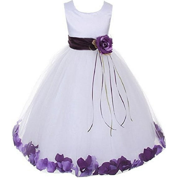Little Baby Girls Sleeveless Satin Flower Petal Sash Flowers Girls Dresses White Eggplant M (K16D0B)