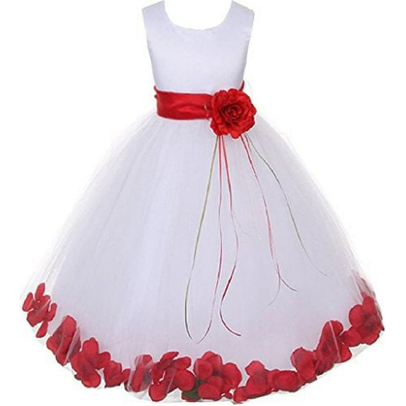 Little Baby Girls Sleeveless Satin Flower Petal Sash Flowers Girls Dresses White Red M (K16D0B)