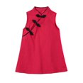 thumbnail image 1 of Little Baby Girls Summer Dress Boho Short Sleeve Dresses Cute Clothes Children Solid Color Cheongsam Baby Girl Sleeveless Princess Dress Red 5-6 Years, 1 of 7