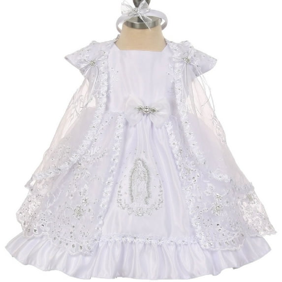 Little Baby Girls Virgin Mary Embroidery Christening Baptism Dresses White 0M (Size 0M-24M)