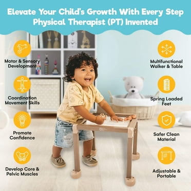 Little Balance Box Grow - Adjustable Montessori Push Pull Walker & Activity Table – No Wheels, Safe Spring Feet, Eco-Friendly, PT-Designed for Standing & Walking, Sit-to-Stand Developmental Tool