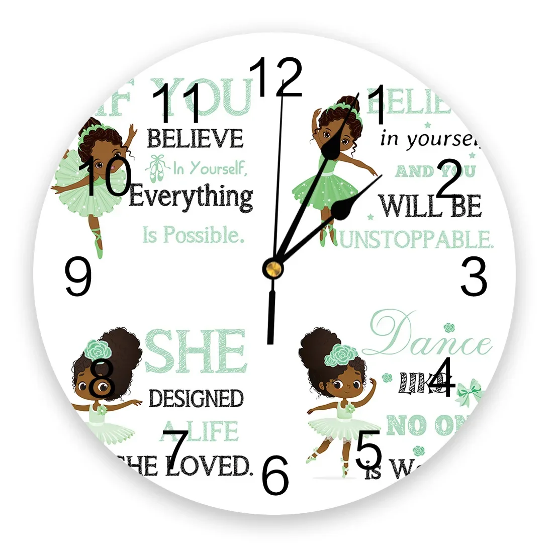 Little Ballerina Girl Inspirational Pink Wall Clock Living Room Bedroom ...