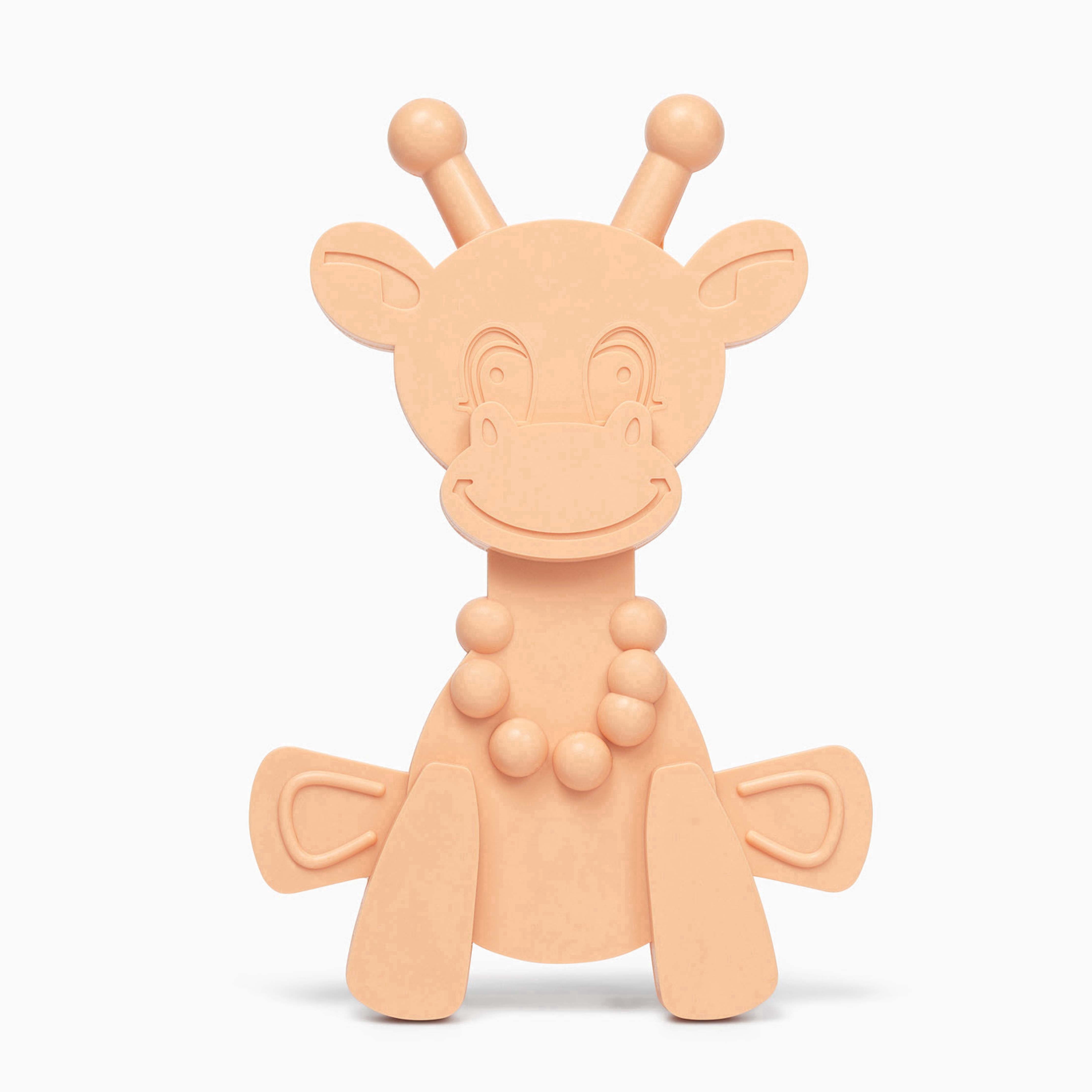 Bambeado Rubber and Amber Baby Teether Toy - 100% Natural Baltic Amber Infused Rubber Giraffe Teething Toy (Pink)