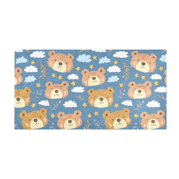 Little Bear Cartoon Pattern Bath Mat 39x20 Inch Soft Absorbent Non-Slip Plush Bathroom Rug for Floor