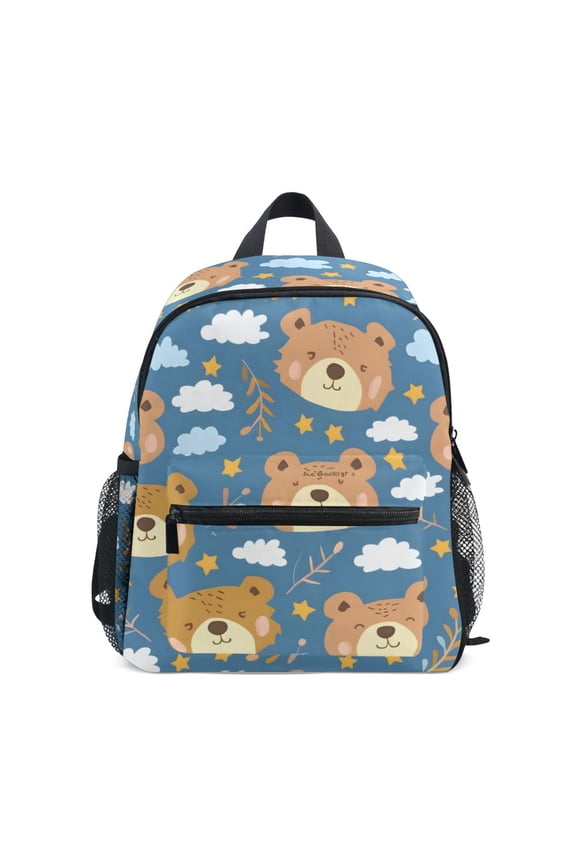 Little Bear Cartoon Pattern Mini Backpack Cute Small Backpack with Chest Strap and Whistle Ages 3-8