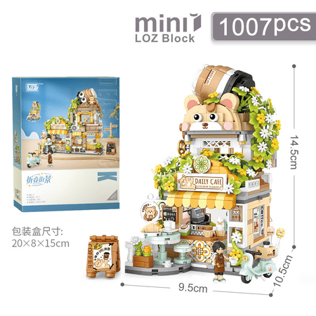Little Bear Coffee House Mini Building Blocks Set Cute Panda Animal Tea House Street View Toys for Children