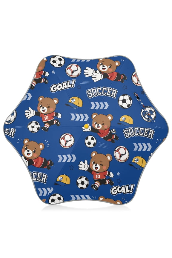 Little Bear Football Kids Umbrella Rain Umbrella Clear Grip Handle Folding Umbrellas UV50+ 35in