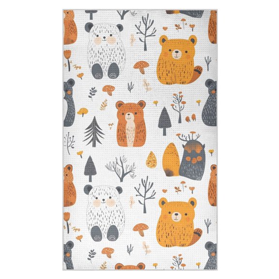 Little Bear Pattern Waffle Kitchen Towels 18x30 in Soft Absorbent Quick Dry Dishcloths