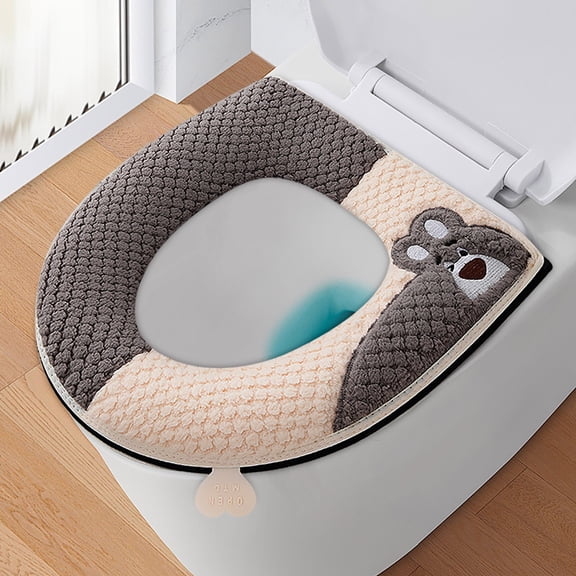 Toilet Seat Cushion with Adhesive Buckle, Little Bears Design, Soft Toilet Seat Cover with Handle, Comfortable Cushion for Bathroom and Office Use