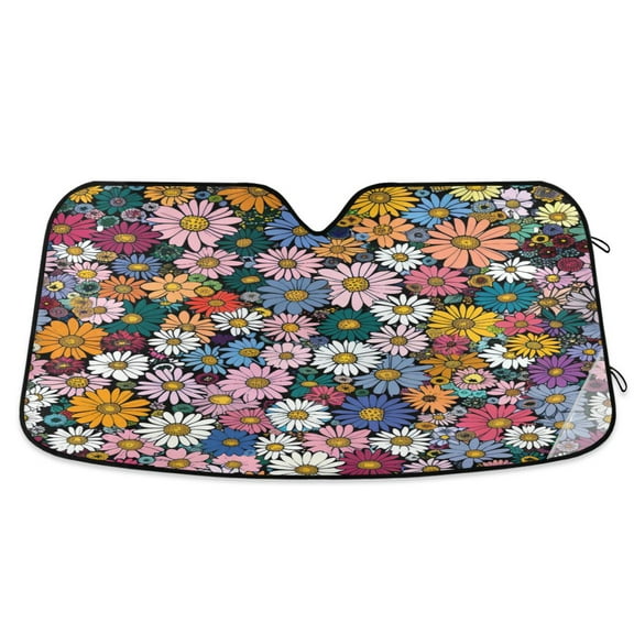 Little Beautiful Daisy Flower Car Windshield Sun Shade Foldable Car Front Window Visor Heat and UV Protection 53x23.5