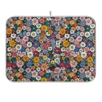 Little Beautiful Daisy Flower Dish Drying Mat 16x18 Absorbent Microfiber Draining Rack Pad for Kitchen Counter Sink