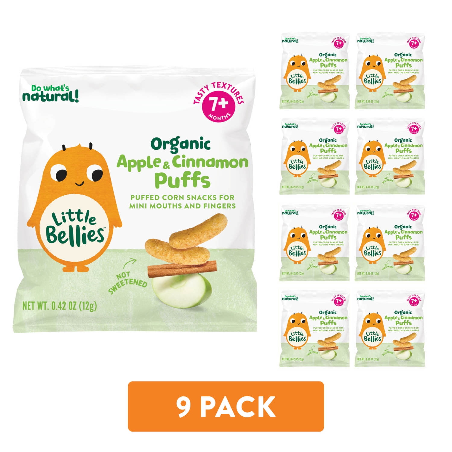Little Bellies Organic Apple & Cinnamon Puffs 0.42 oz Bag, (9 Pack)