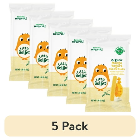 (5 pack) Little Bellies Organic Mango Yogurt Pick-Me Sticks, Baby & Toddler Puff Snack, Age 10  Months, 0.56 oz Bag