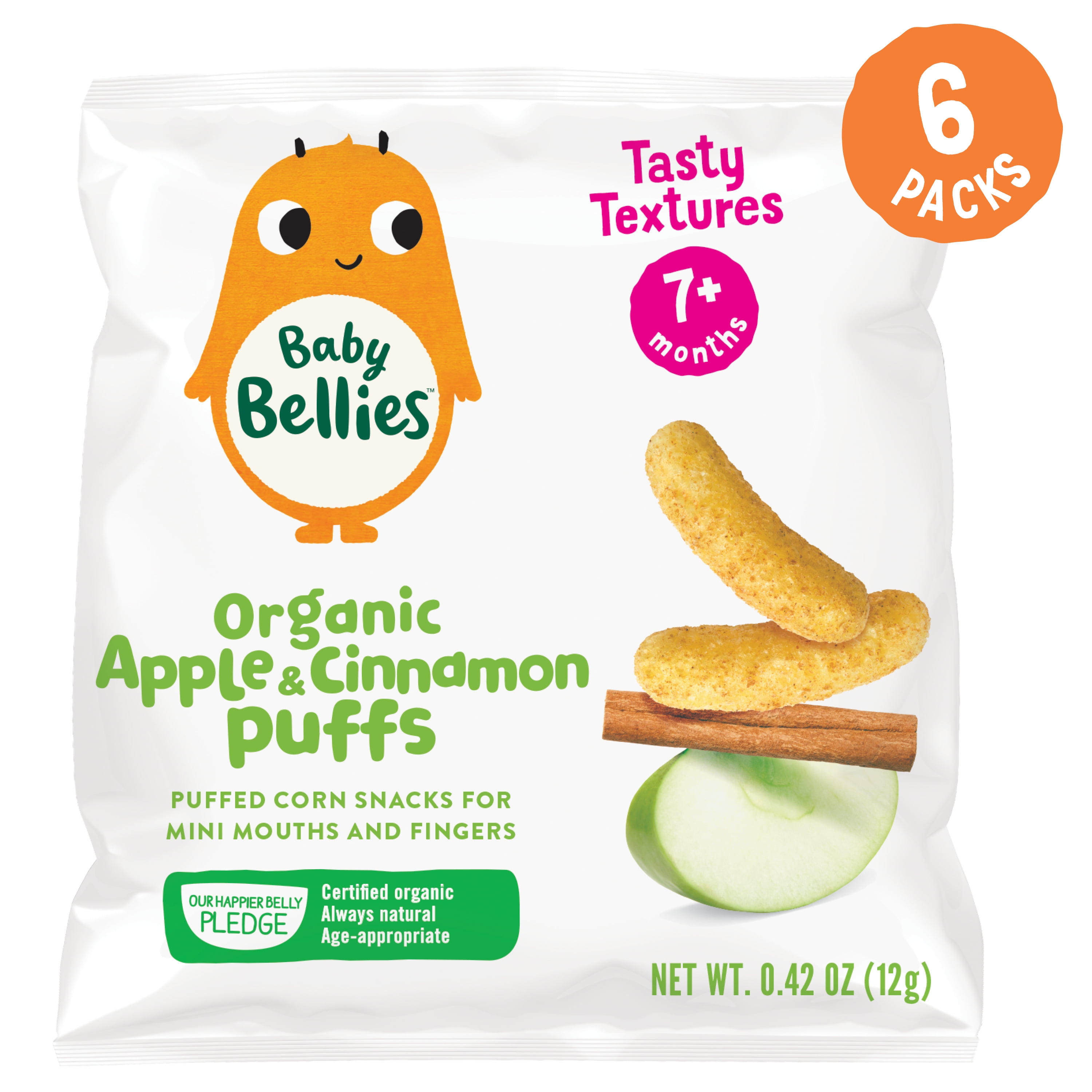 Little Bellies Organic Puffs Baby Snack, Apple & Cinnamon, Pack of 6 Individual Snack Packs, 0.42 Ounce (Pack of 6)