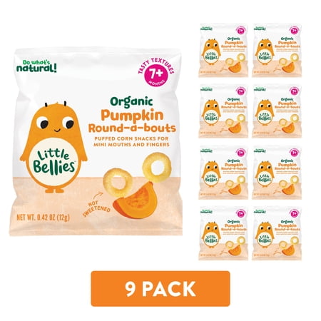 Little Bellies Organic Pumpkin Round-a-bouts, Baby & Toddler Puff Snack, 7+ Months, 0.42 oz, 9 Ct.