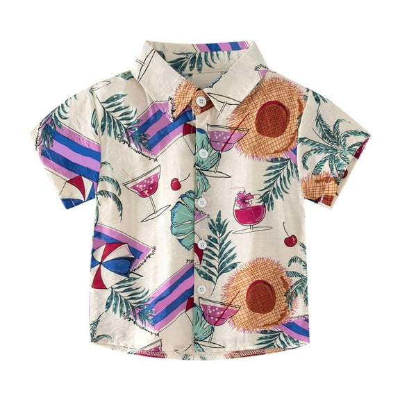 Little & Big Boys Button Down Hawaii Shirts Short Sleeve Tropical Shirt Tops For Kids One Shirt Birthday Boy Long Sleeve