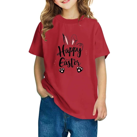 Little / Big Boys Girls Easter Short Sleeve T Shirts Graphic Printed Tops for Kids 2-10T Red 7-8 Years