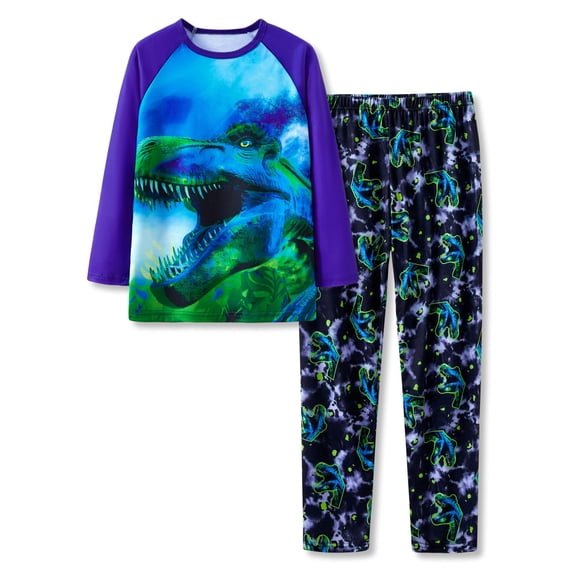 Little & Big Boys Pajamas Blue Dino 2-Piece Long Sleeve PJ Set Children Sleepwear Size 6