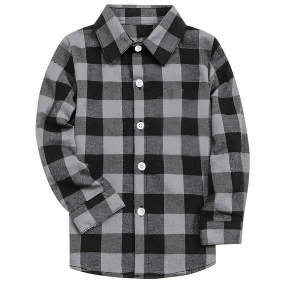 Little/Big Boys Shirts Long Sleeve Checked Cotton Shirt Button Down Casual Flannel Shirts Jacket Regular Fit Plaid Shirt with Pockets Gray 100