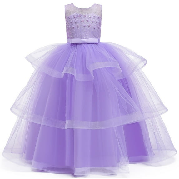 Little Big Girl Flower Tulle Dress Princess Pageant Birthday Party Wedding Formal Floor Long Dance Evening Maxi Gown