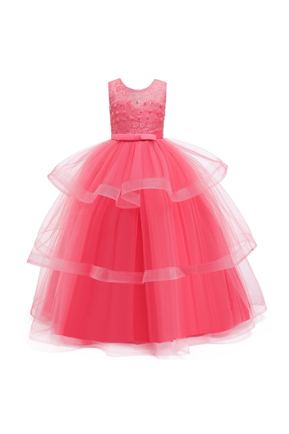 Little Big Girl Flower Tulle Dress Princess Pageant Birthday Party Wedding Formal Floor Long Dance Evening Maxi Gown