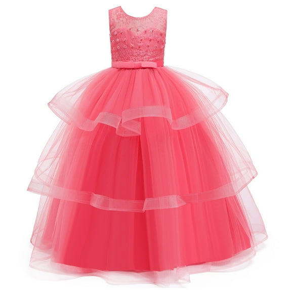 Little Big Girl Flower Tulle Dress Princess Pageant Birthday Party Wedding Formal Floor Long Dance Evening Maxi Gown