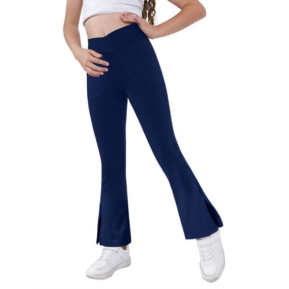 Little/Big Girl Leggings High Waisted Flare Pants Yoga Bootcut Pants Solid Color Bell Bottoms 7-12Y