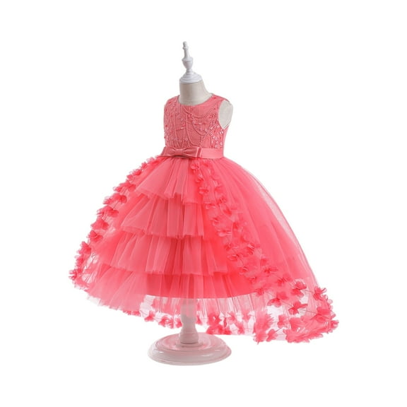Little Big Girl Tulle Dress Vintage Flower Lace Princess Pageant Wedding Birthday Party Floor Long Formal Evening Gown