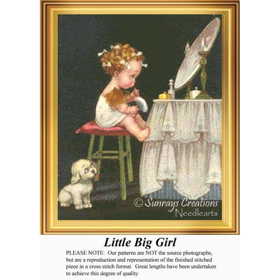 Little Big Girl, Vintage Counted Cross Stitch Pattern (Pattern Only, You Provide the Floss and Fabric)
