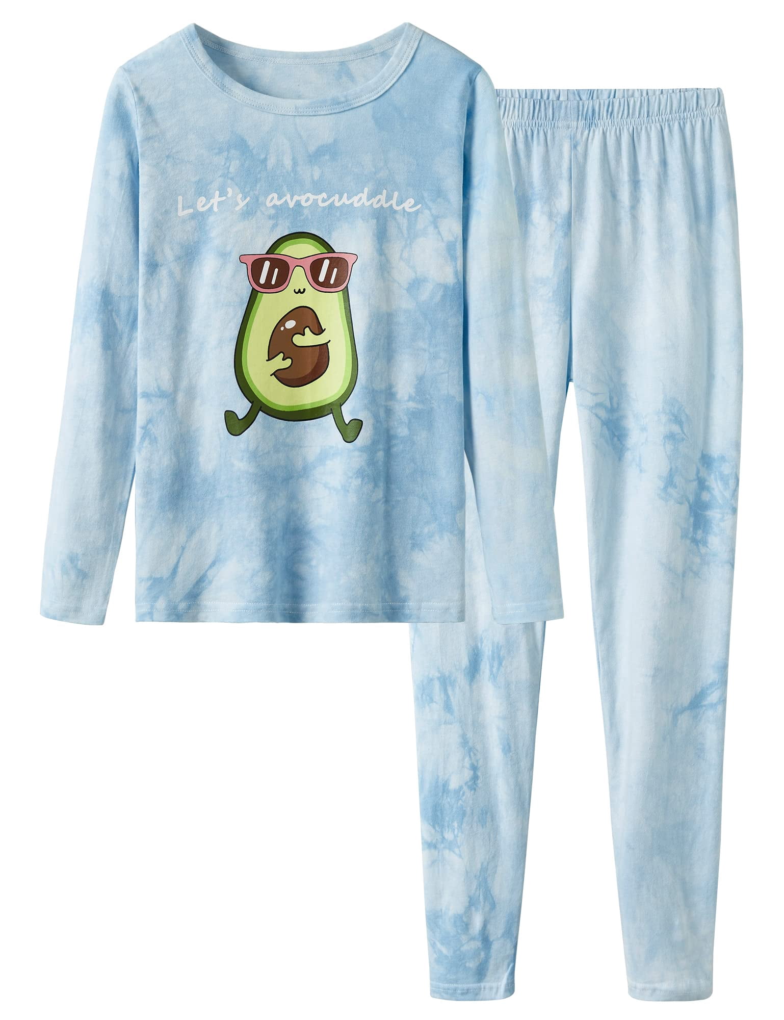 Beezizac Little & Big Girls 2-PCS Long Cotton Pajama Set Fall/Winter Avocado PJS Size 14