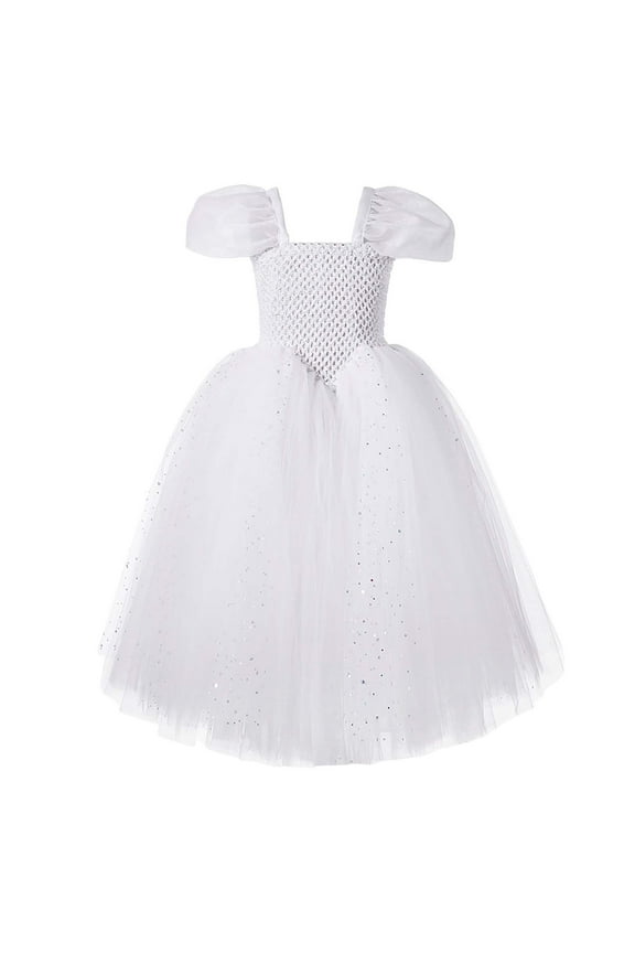 Little/Big Girls Birthday Dress Lace Bridesmaid Dress Flower Kid Wedding Gown Toddler Princess Pageant Evening Dresses #White 4-5 Years