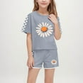 thumbnail image 1 of Little/Big Girls Boys Tracksuit Sets 2 Piece Outfits Letter Print Vacation Tee Top and Drawstring Waist Shorts Gray 5-6 Years, 1 of 6