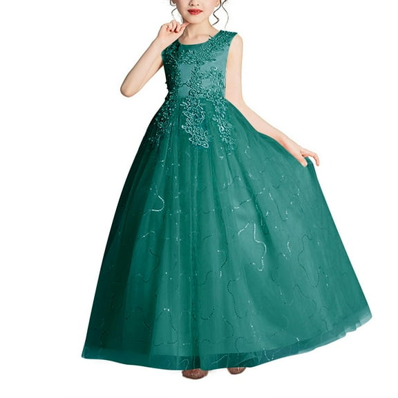 Little/Big Girls Embroidery Lace Bridesmaid Dress Flower Kid Wedding Ball Gown Kids Princess Pageant Evening Long Dresses
