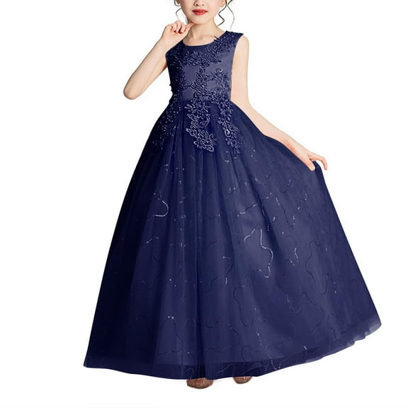 Little/Big Girls Embroidery Lace Bridesmaid Dress Flower Kid Wedding Ball Gown Kids Princess Pageant Evening Long Dresses